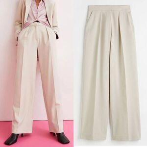 H&M Wide Leg Beige Dress Pants Trousers Size 14